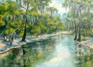 Elise Frank, Tampa. Hillsbrough River, oil on board, 9 by 12 inches. 