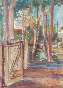 William Greene, Key West Street, watercolor, 4 by 5 1/2 inches. 